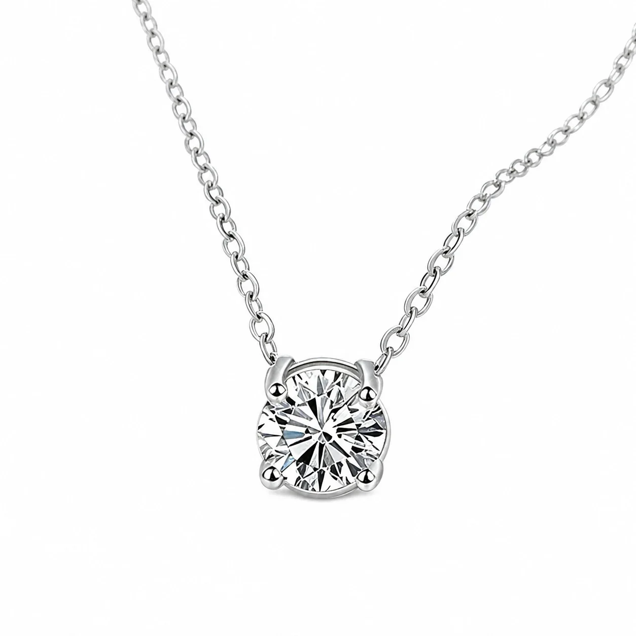 Refined Stainless Steel Round CZ Pendant Necklace