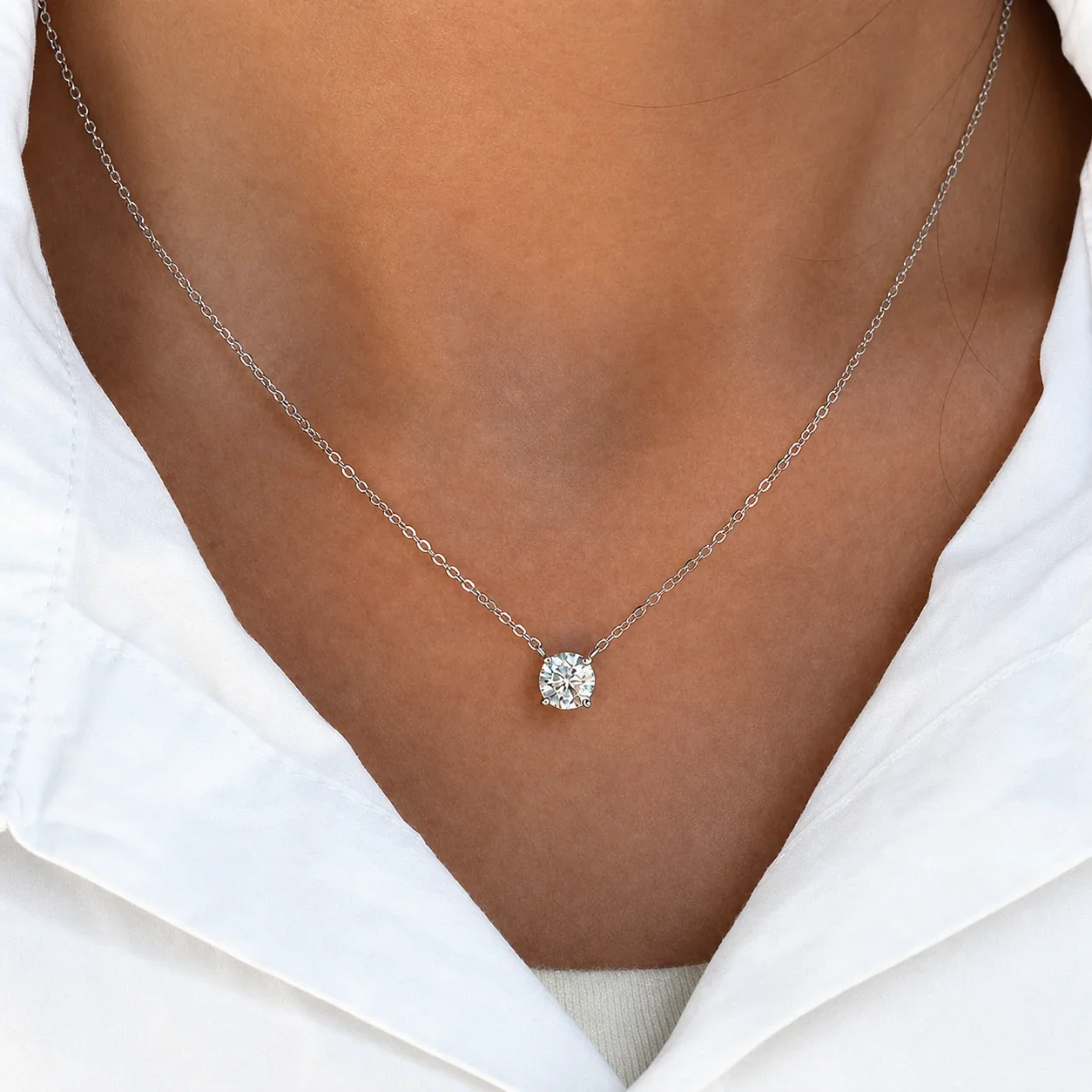 Refined Stainless Steel Round CZ Pendant Necklace