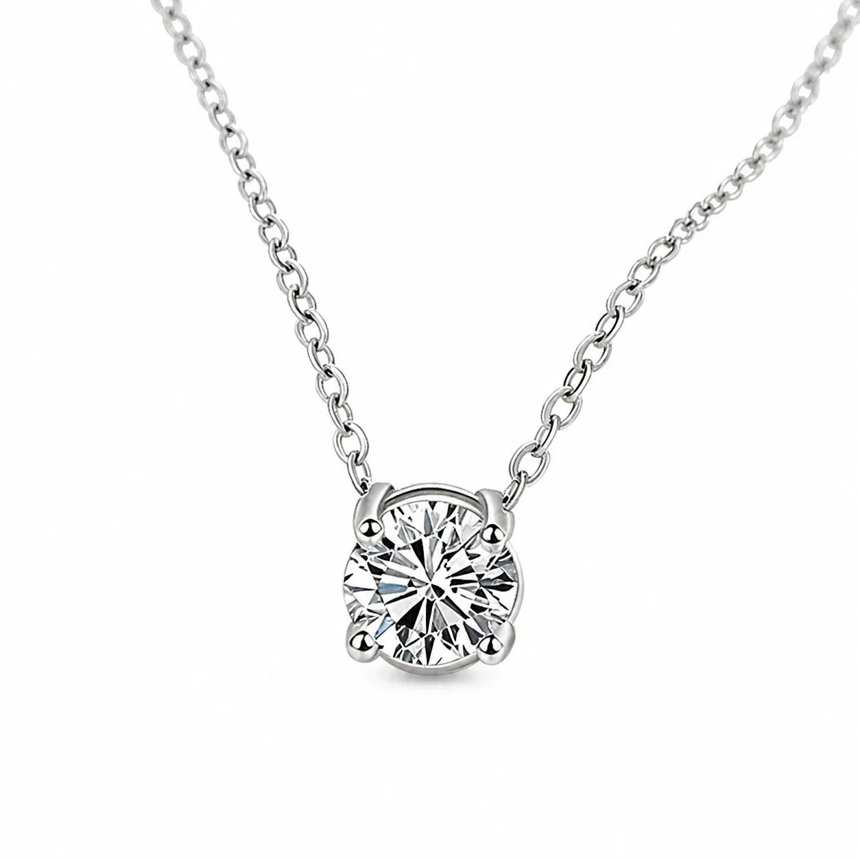 Refined Stainless Steel Round CZ Pendant Necklace - Silver
