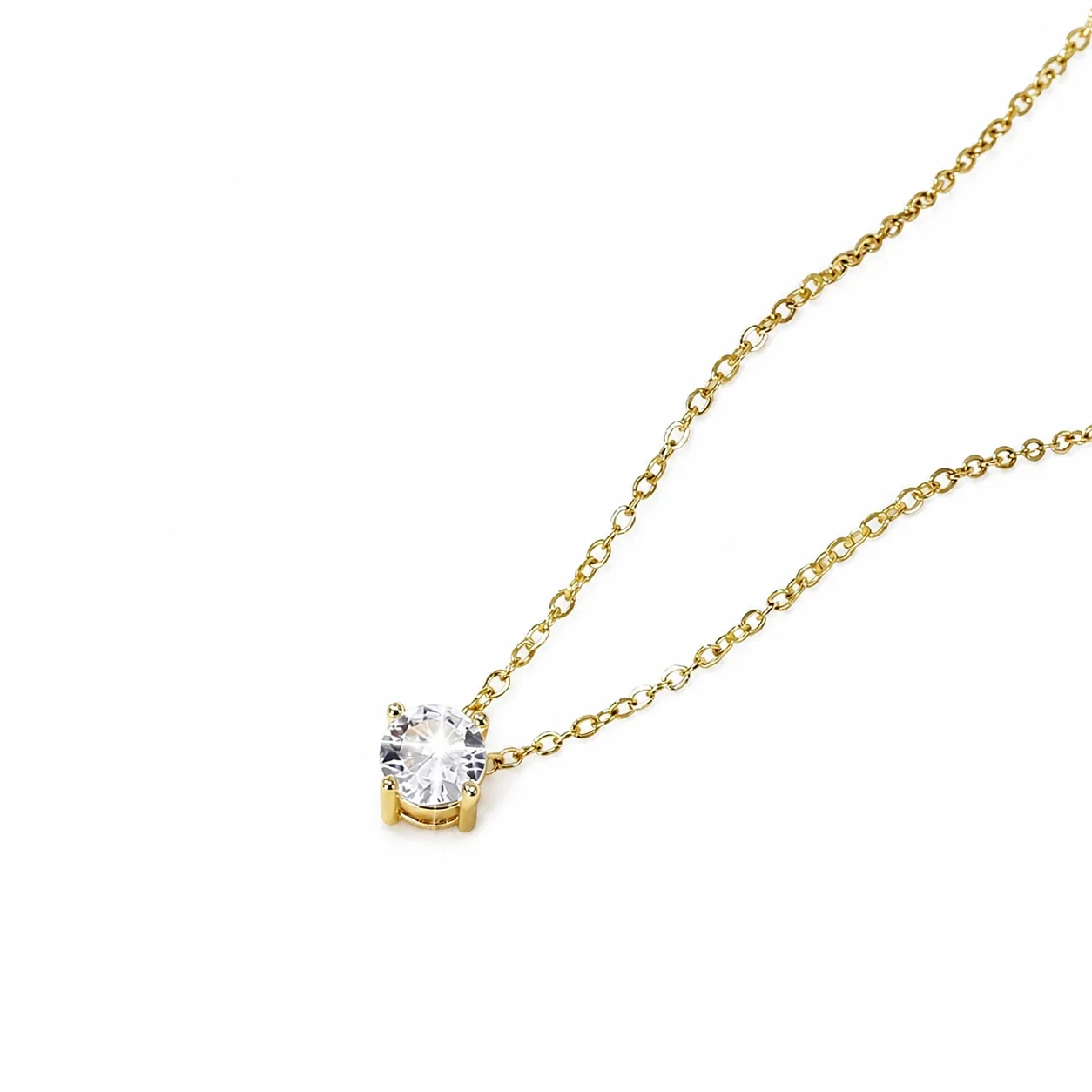 Refined Stainless Steel Round CZ Pendant Necklace - Gold