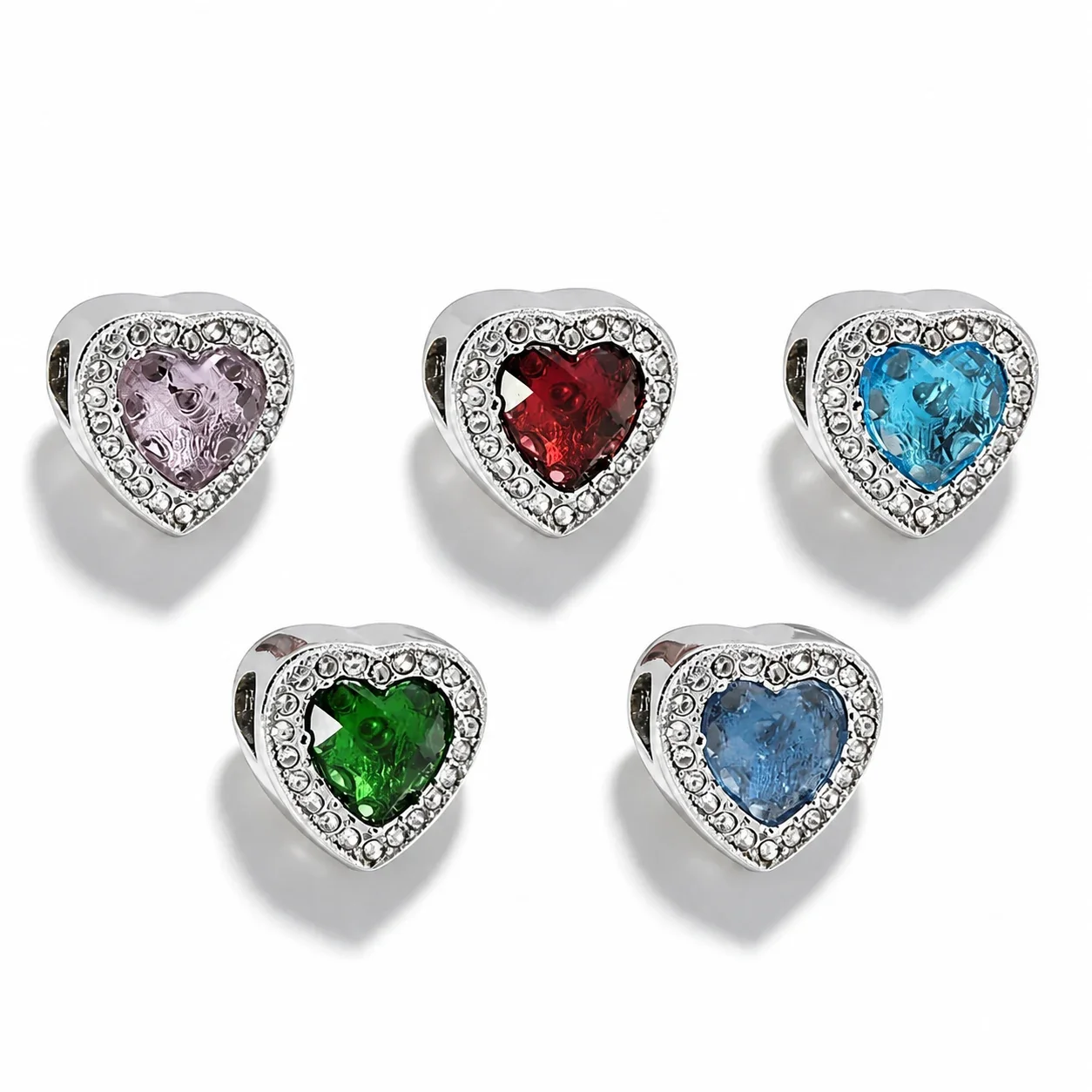 Polished Stainless Steel Heart Stone Bracelet Charm