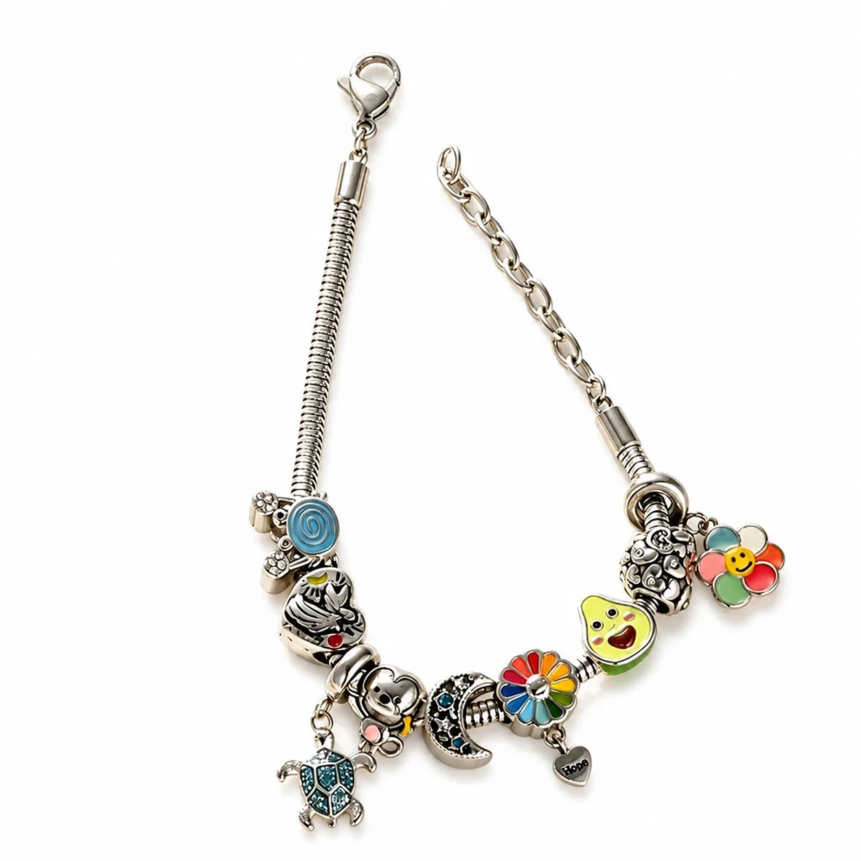 Polished Stainless Steel Heart Stone Bracelet Charm