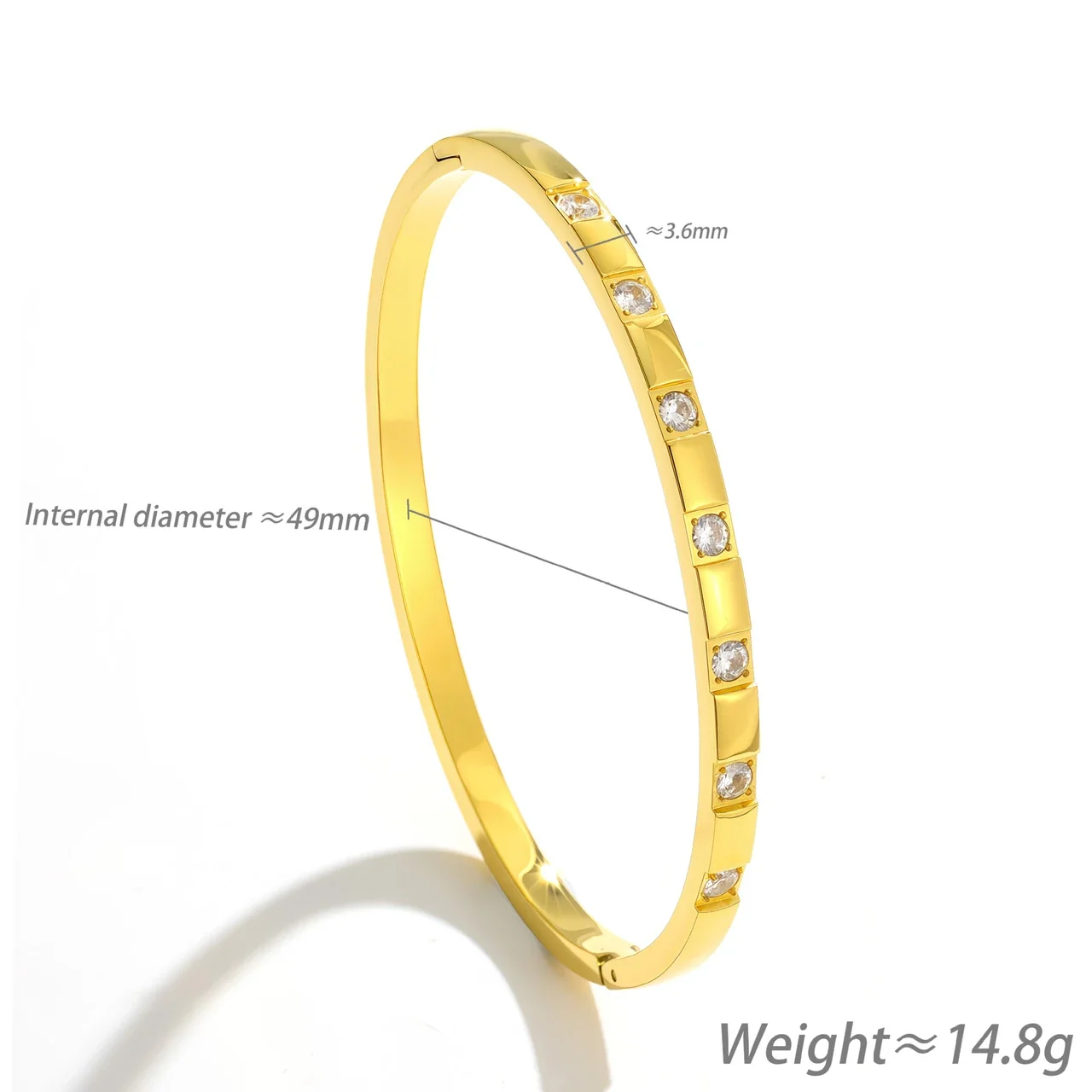 Bangle Bracelet with Bezel-Set CZ in Gold-Tone Stainless Steel