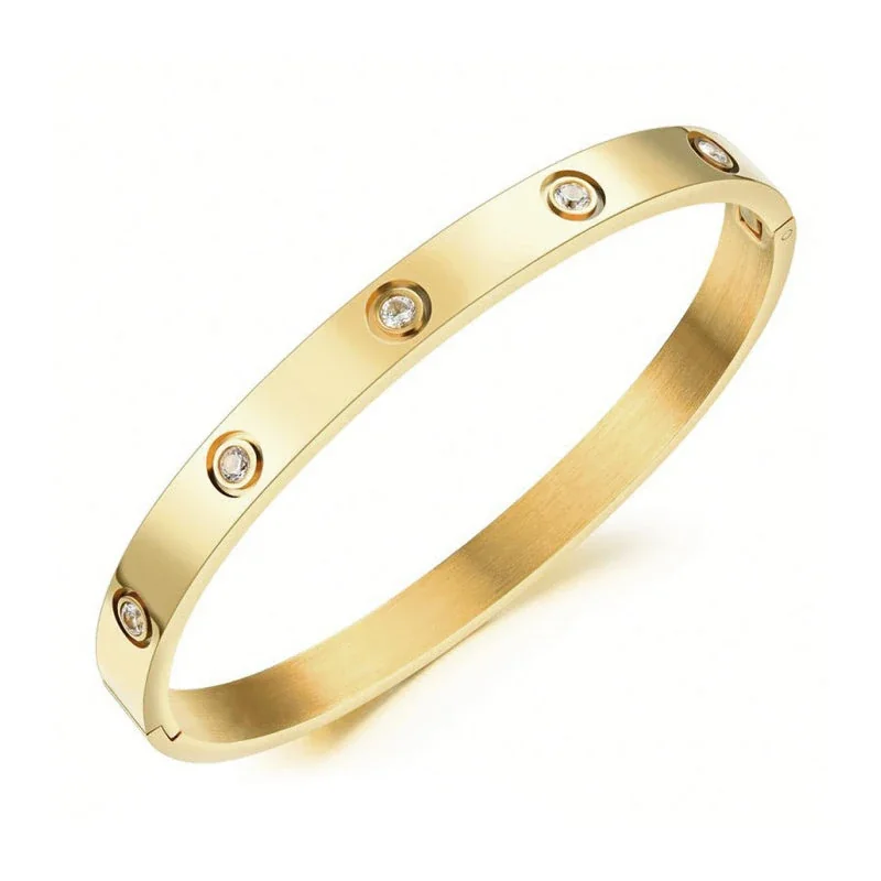 Polished 316 Stainless Steel CZ Bangle Bracelet