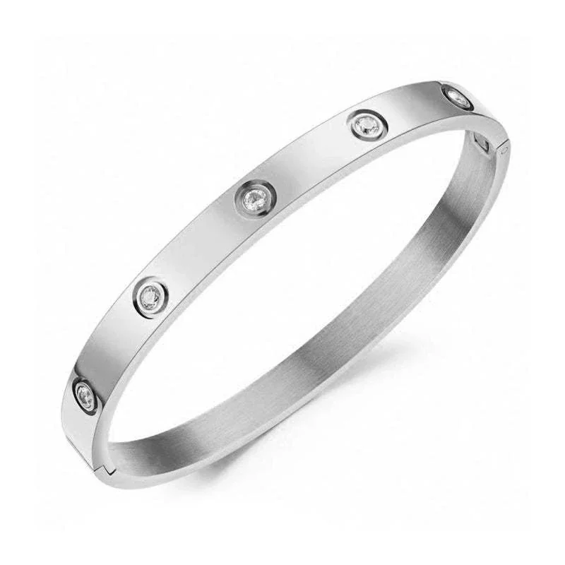 Polished 316 Stainless Steel CZ Bangle Bracelet