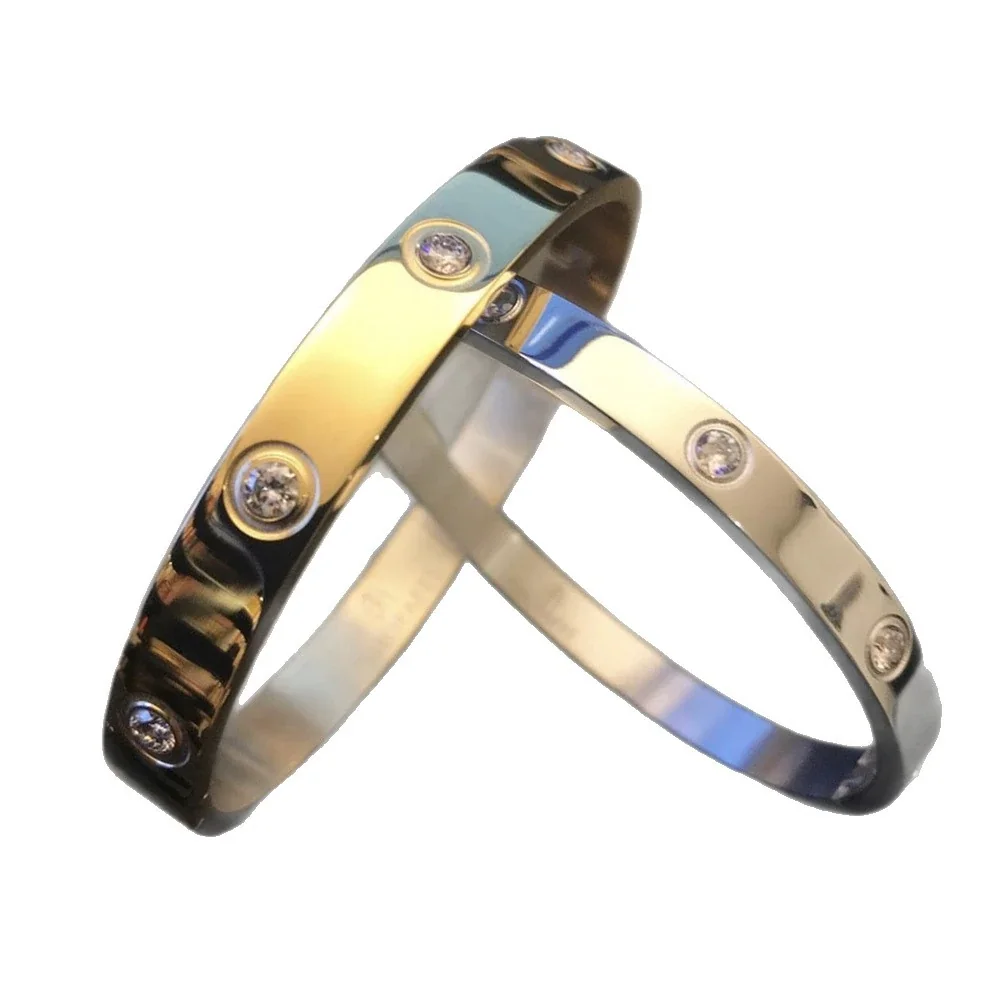 Polished 316 Stainless Steel CZ Bangle Bracelet