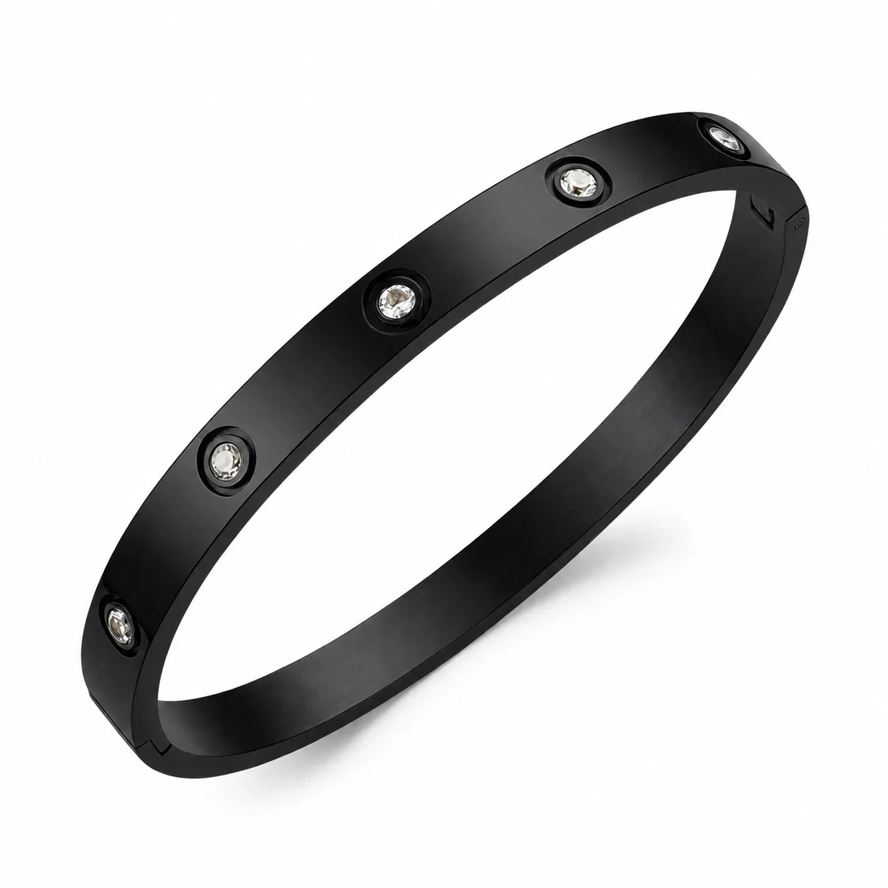 Polished 316 Stainless Steel CZ Bangle Bracelet - Black mm