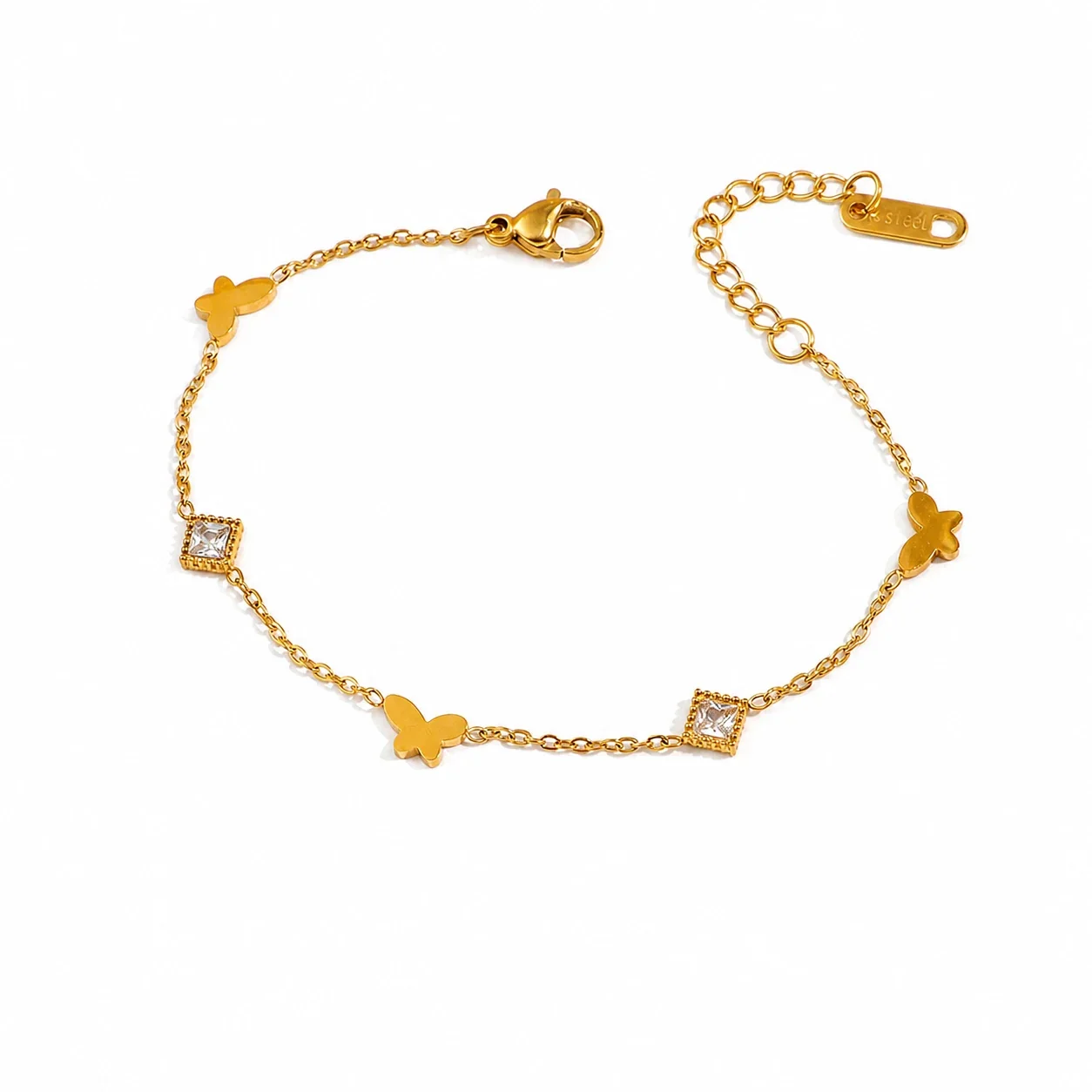 Delicate Gold-Plated Butterfly Square Crystal Bracelet