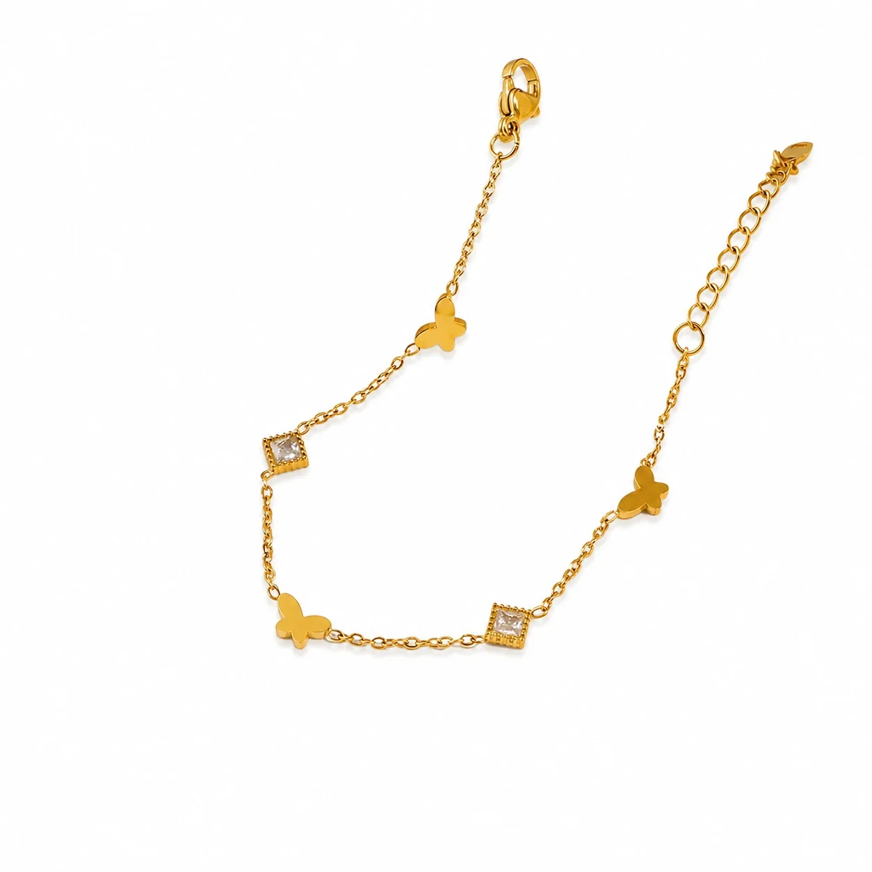 Delicate Gold-Plated Butterfly Square Crystal Bracelet