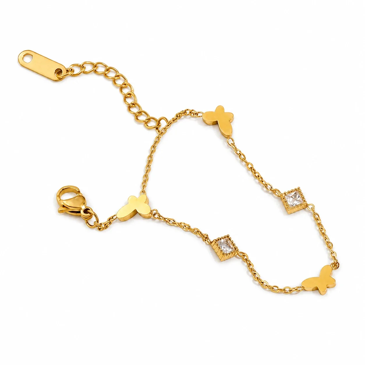 Delicate Gold-Plated Butterfly Square Crystal Bracelet