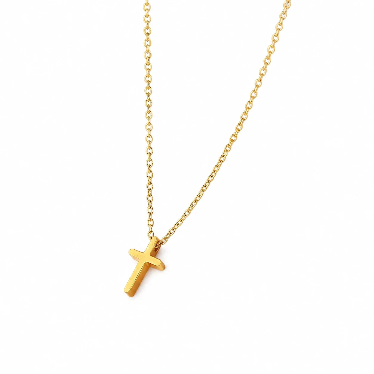 Delicate 18K Gold-Plated Cross Pendant Cable Chain Necklace