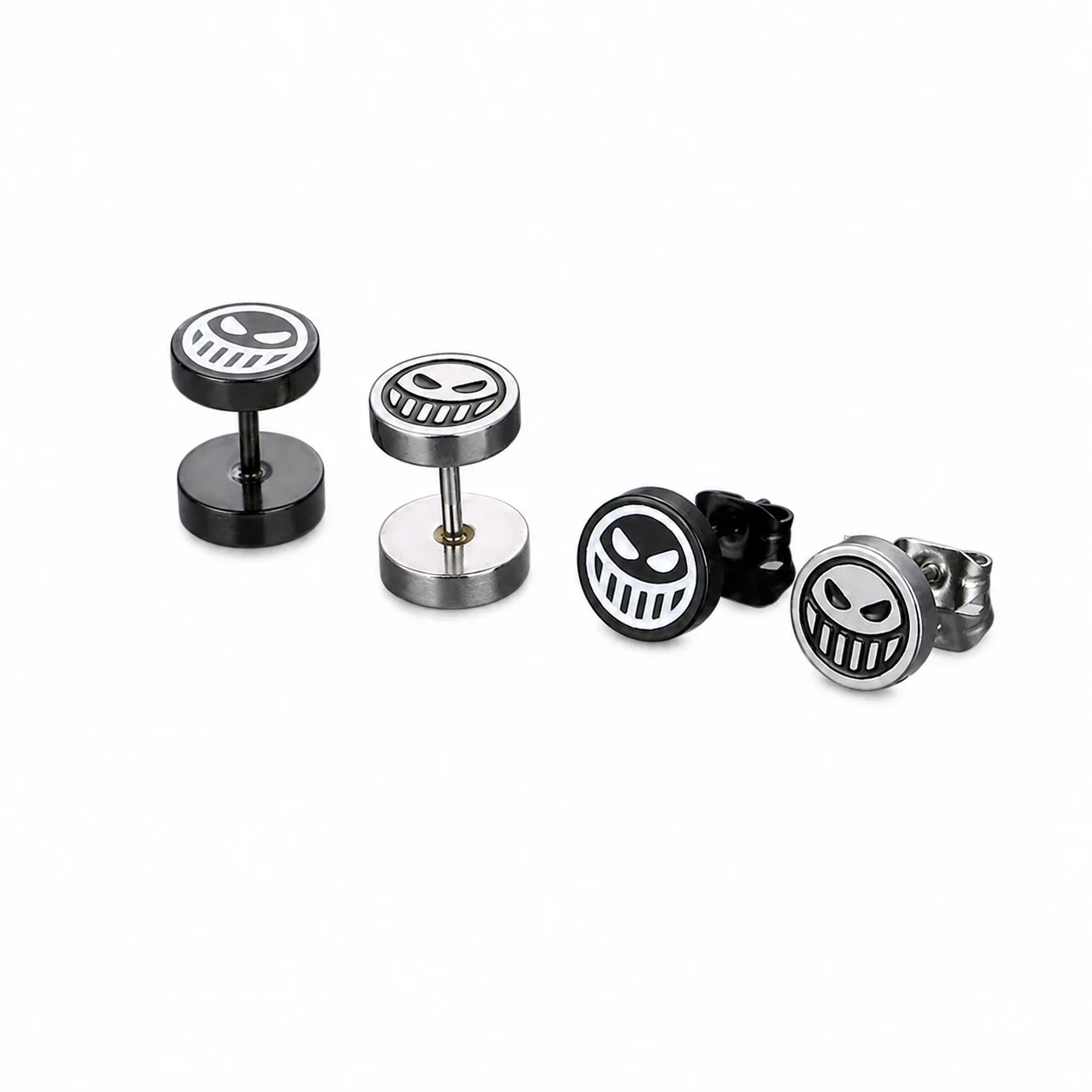 Graphic Stainless Steel Round Face Stud Earrings