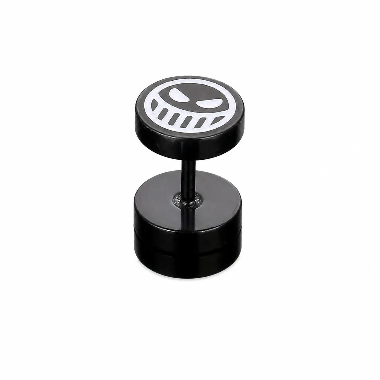 Graphic Stainless Steel Round Face Stud Earrings - Black Screw Back