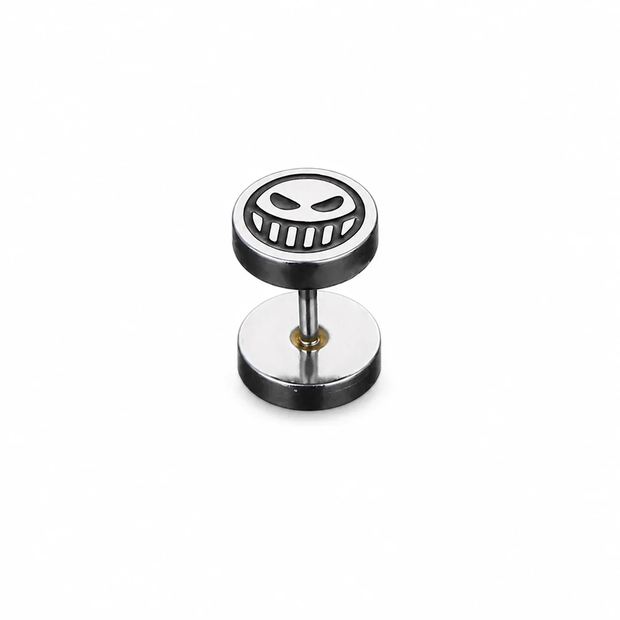 Graphic Stainless Steel Round Face Stud Earrings - Silver Screw Back