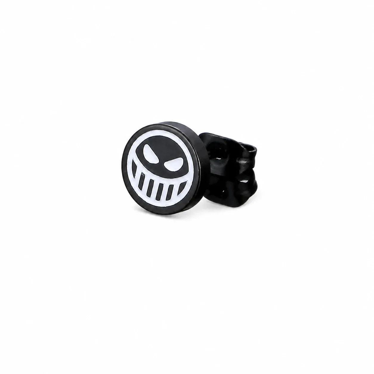 Graphic Stainless Steel Round Face Stud Earrings - Black Butterfly Back