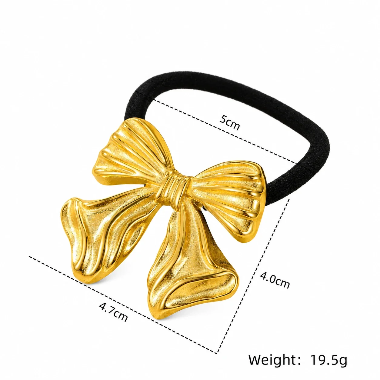 Hair Tie with Ribbed Bow and Gold-Plated Stainless Steel