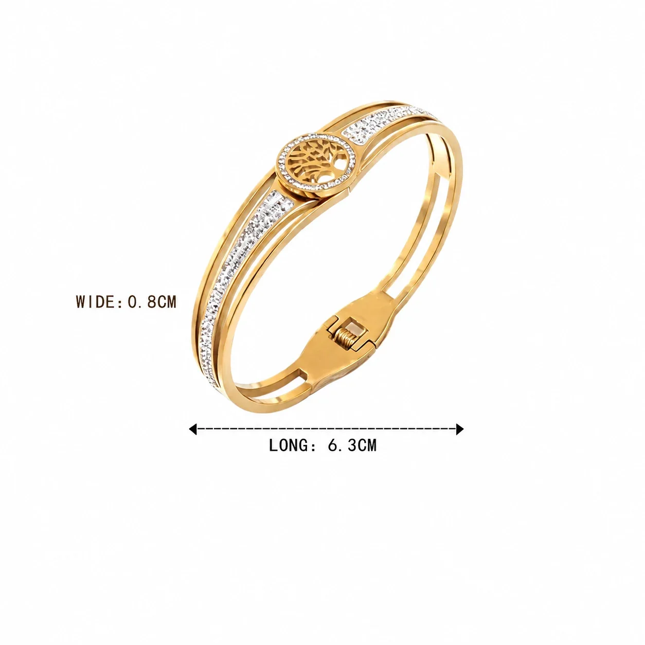 Bangle: Tree of Life Crystal Pavé Hinged Stainless Steel