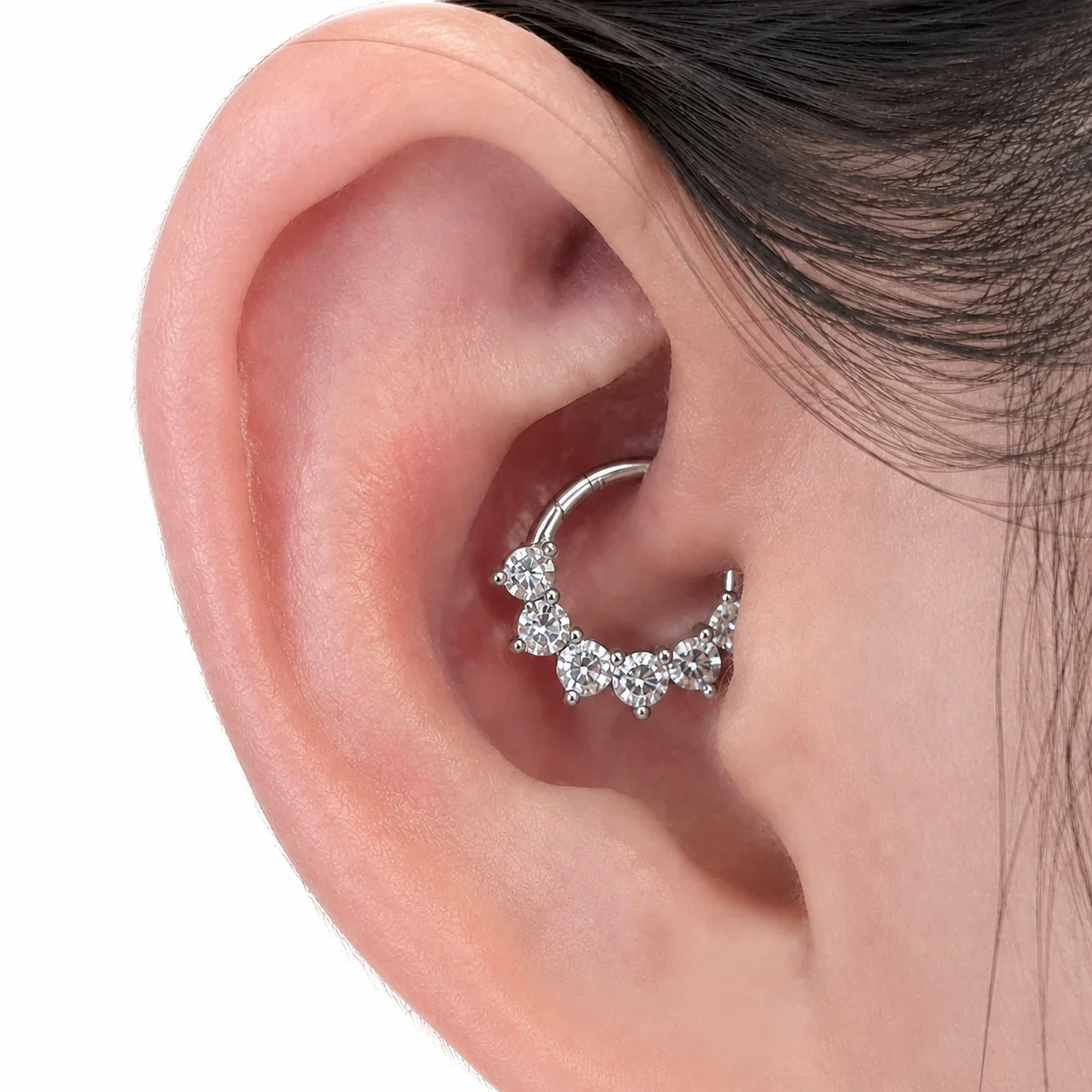 Radiant 316 Stainless Steel Rainbow CZ Daith Hoop