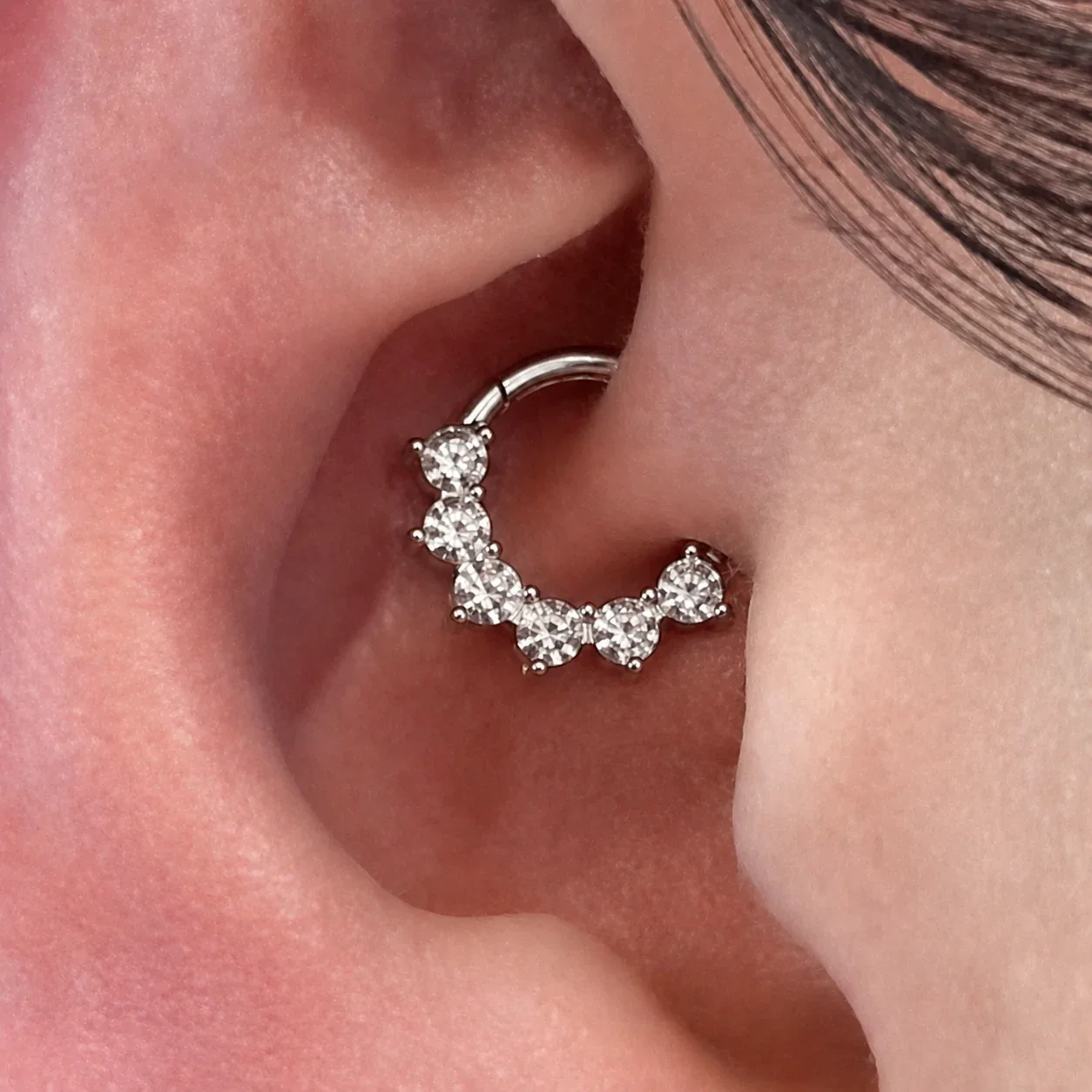 Radiant 316 Stainless Steel Rainbow CZ Daith Hoop