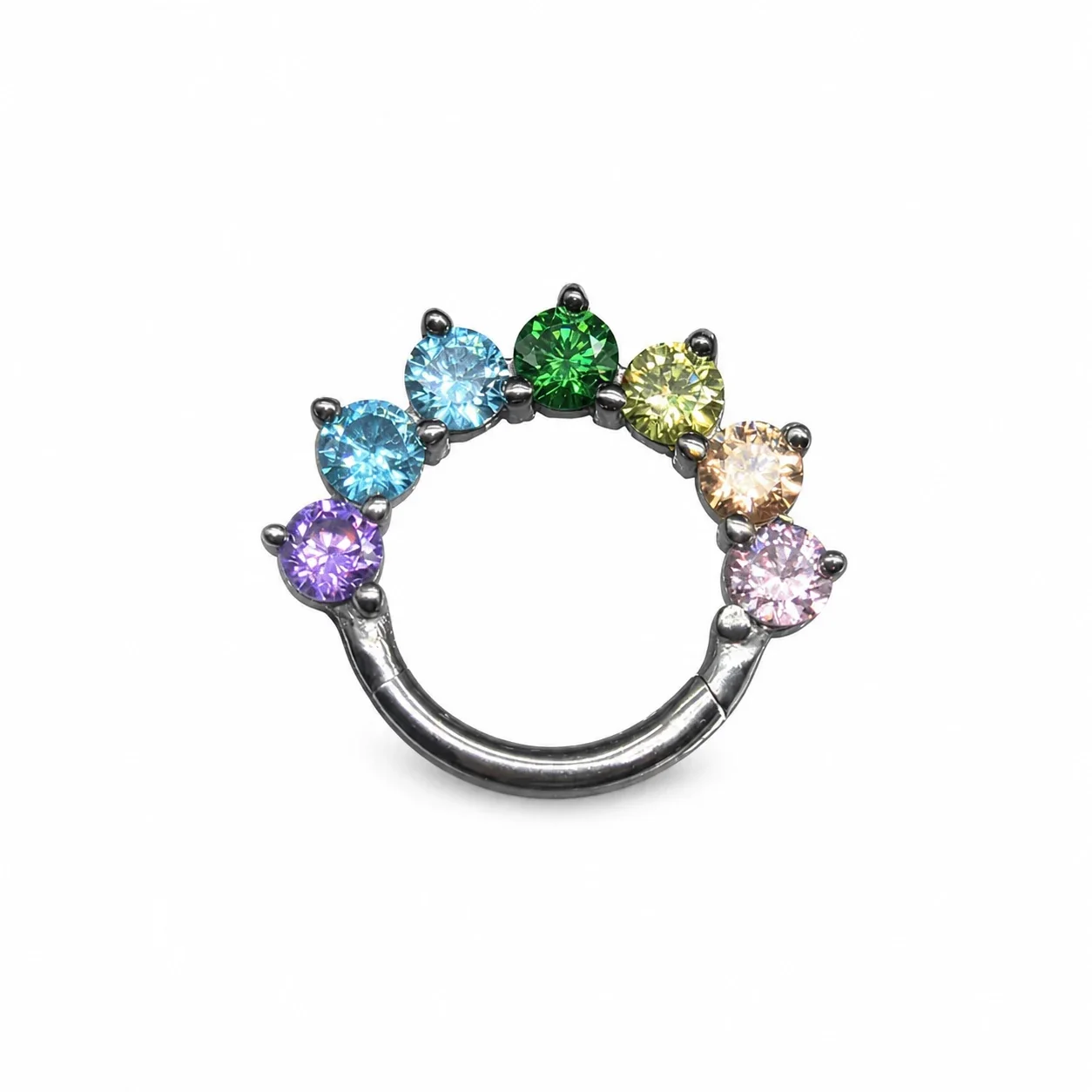 Radiant 316 Stainless Steel Rainbow CZ Daith Hoop