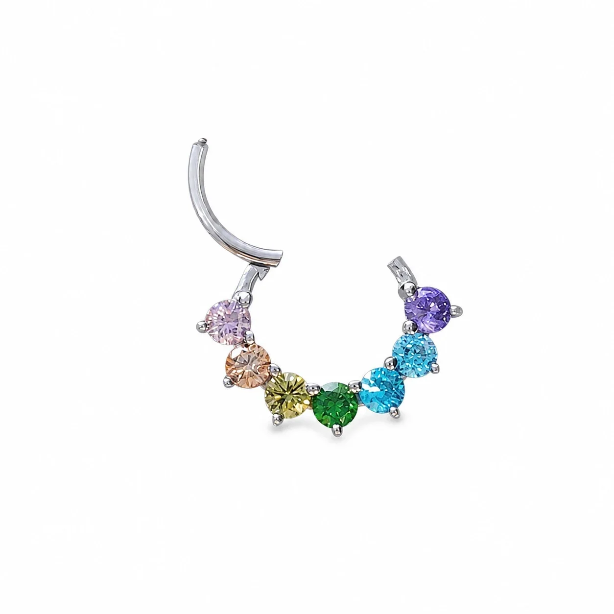 Radiant 316 Stainless Steel Rainbow CZ Daith Hoop