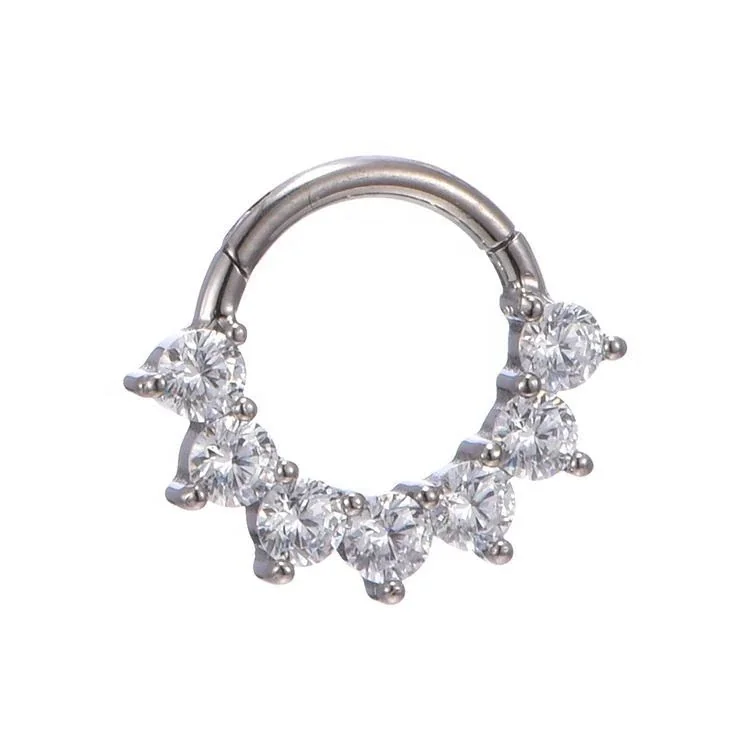 Radiant 316 Stainless Steel Rainbow CZ Daith Hoop - Clear CZ