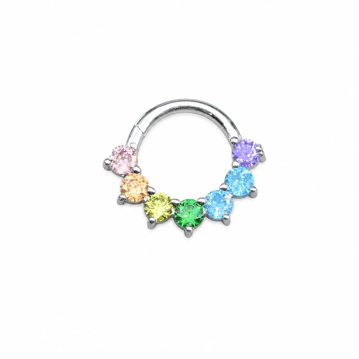 Radiant 316 Stainless Steel Rainbow CZ Daith Hoop - Rainbow CZ