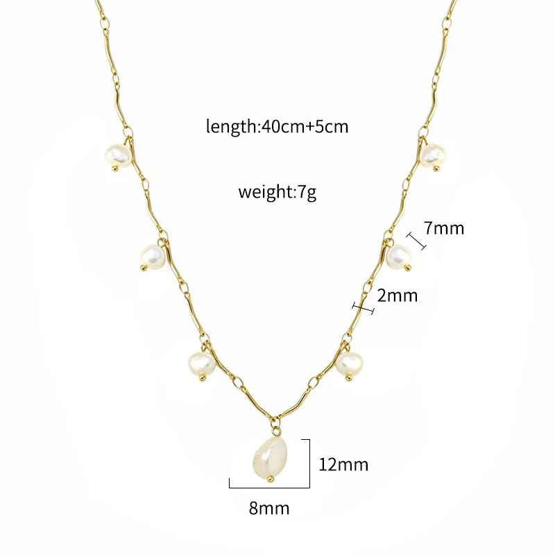 Freshwater Pearl Pendant Necklace, Wavy Bar-Link Stainless Steel