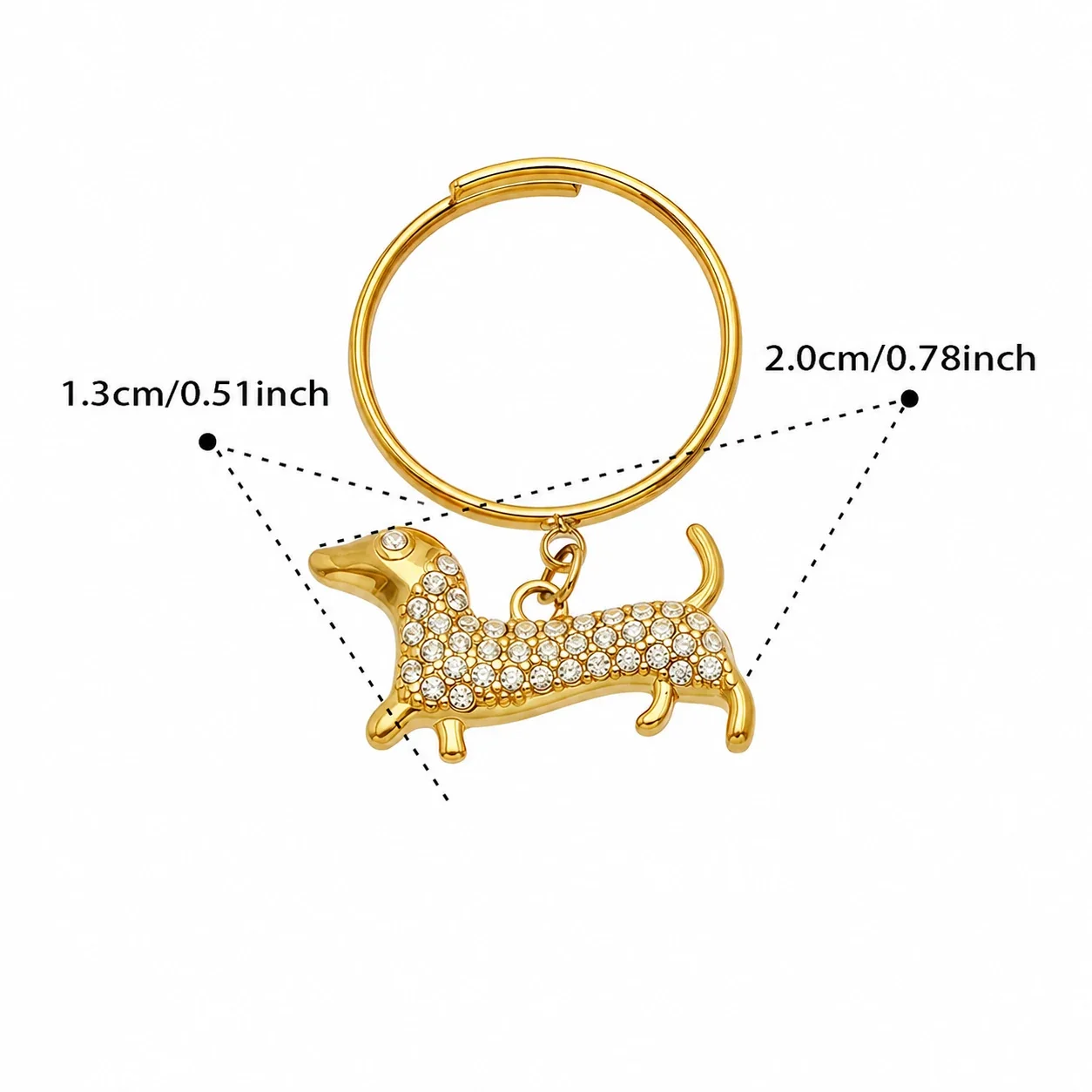 Pavé Dachshund 316L Stainless Steel Necklace Ring Set - Gold CZ Dog