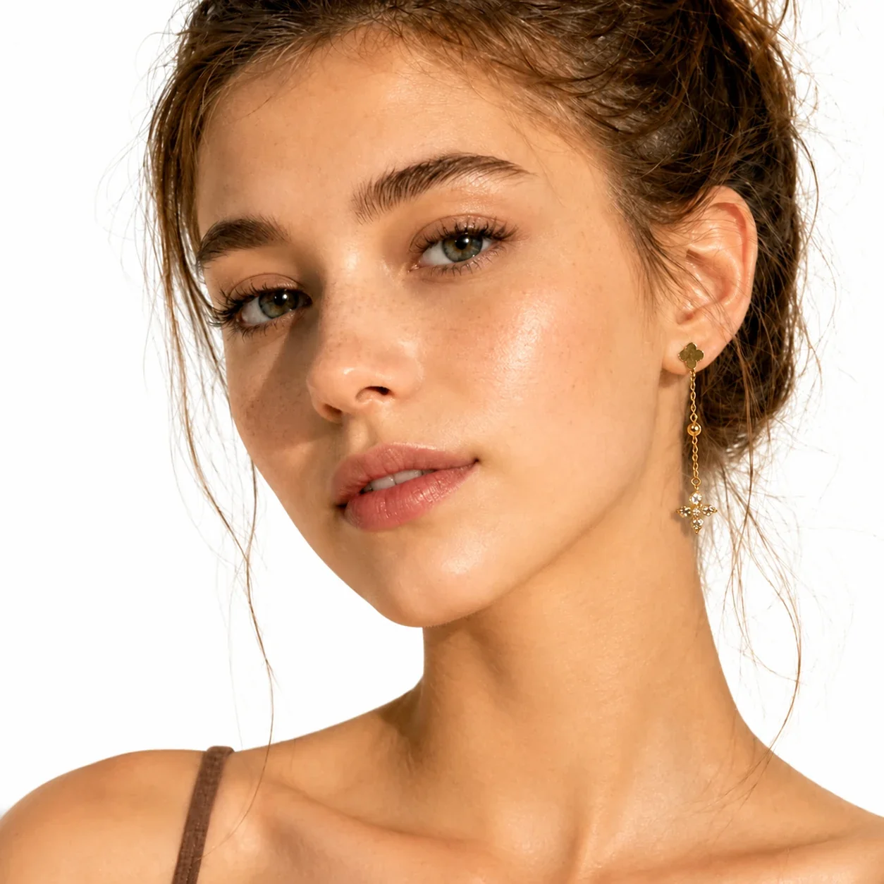 Clover 18K Gold-Plated Chain Drop CZ Earrings