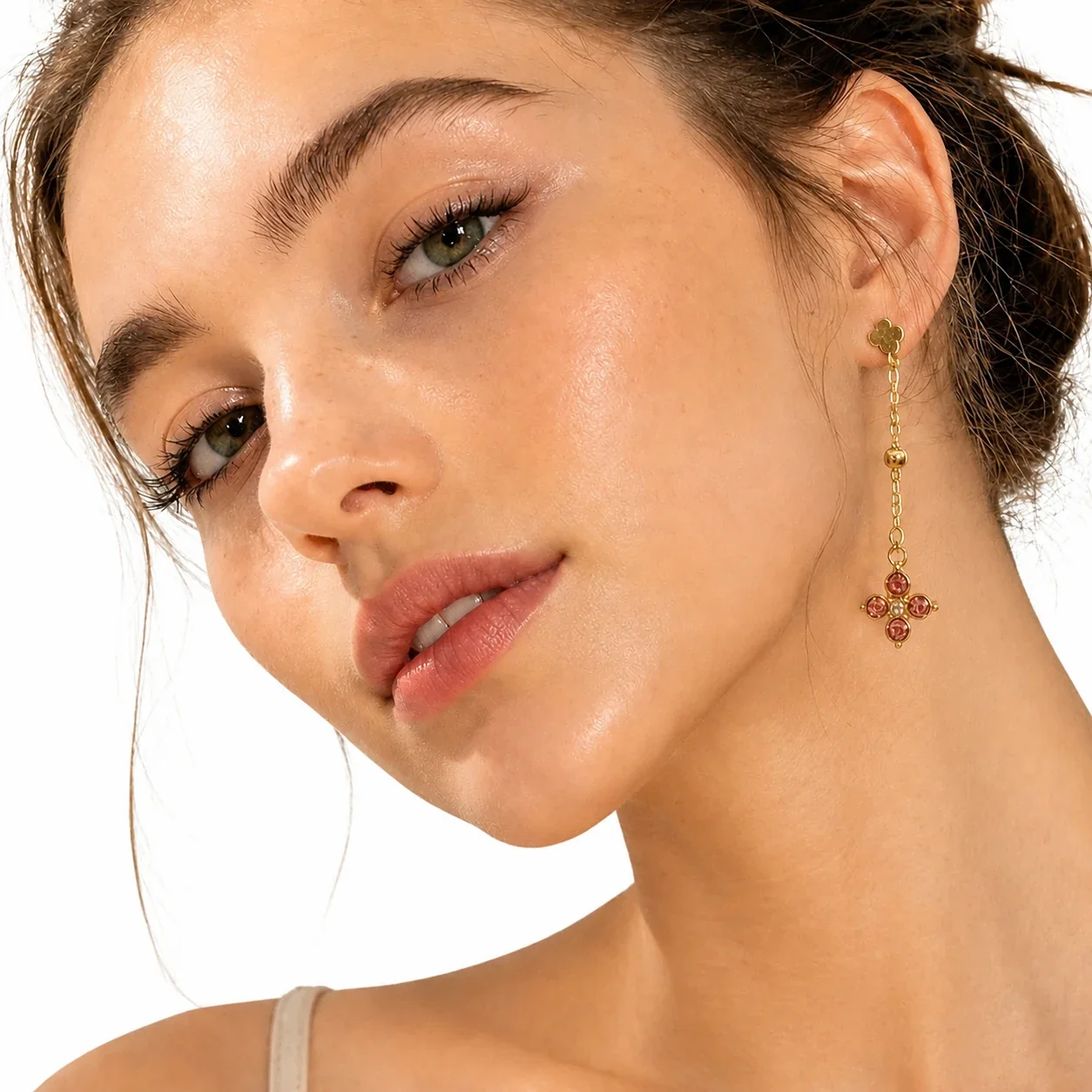 Clover 18K Gold-Plated Chain Drop CZ Earrings
