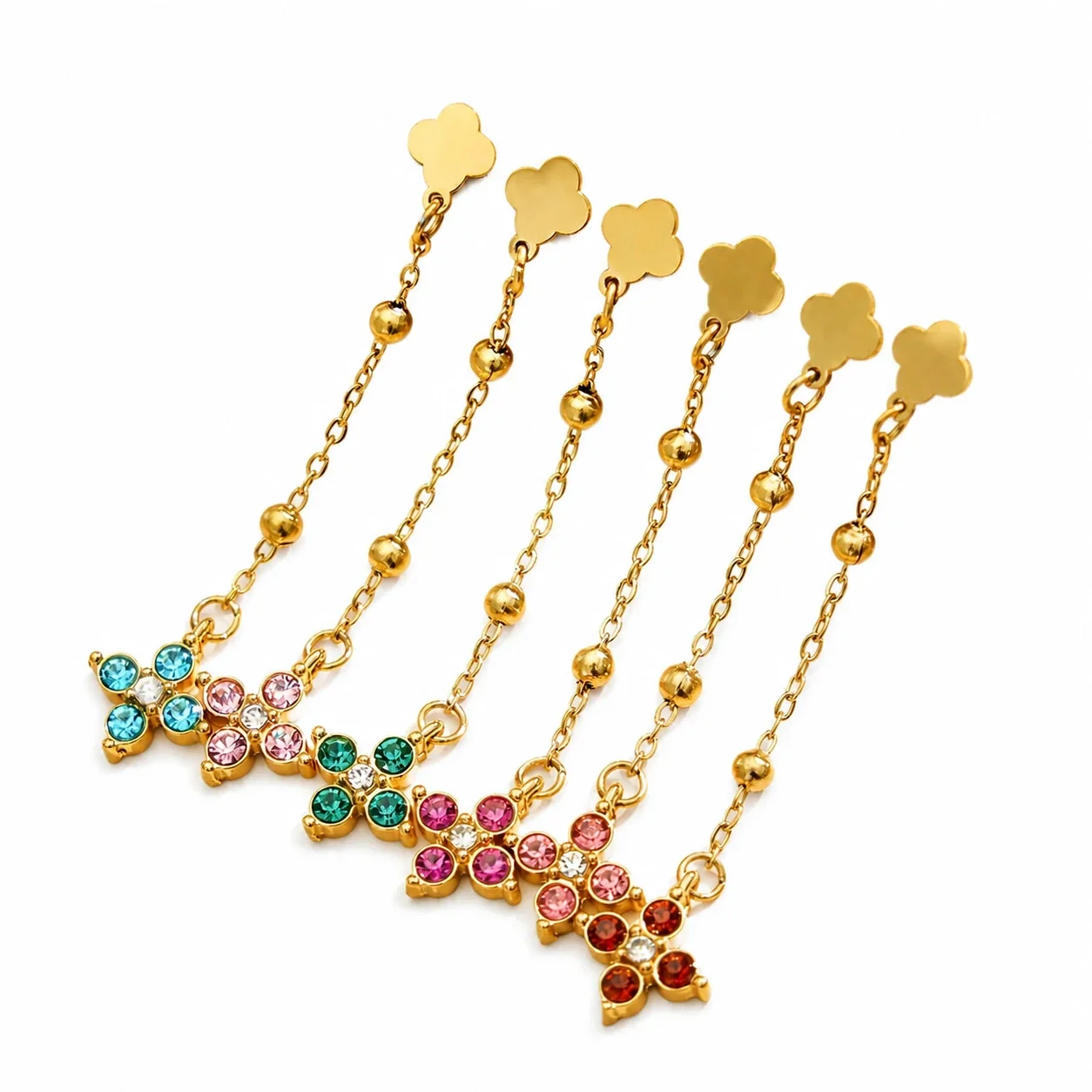 Clover 18K Gold-Plated Chain Drop CZ Earrings