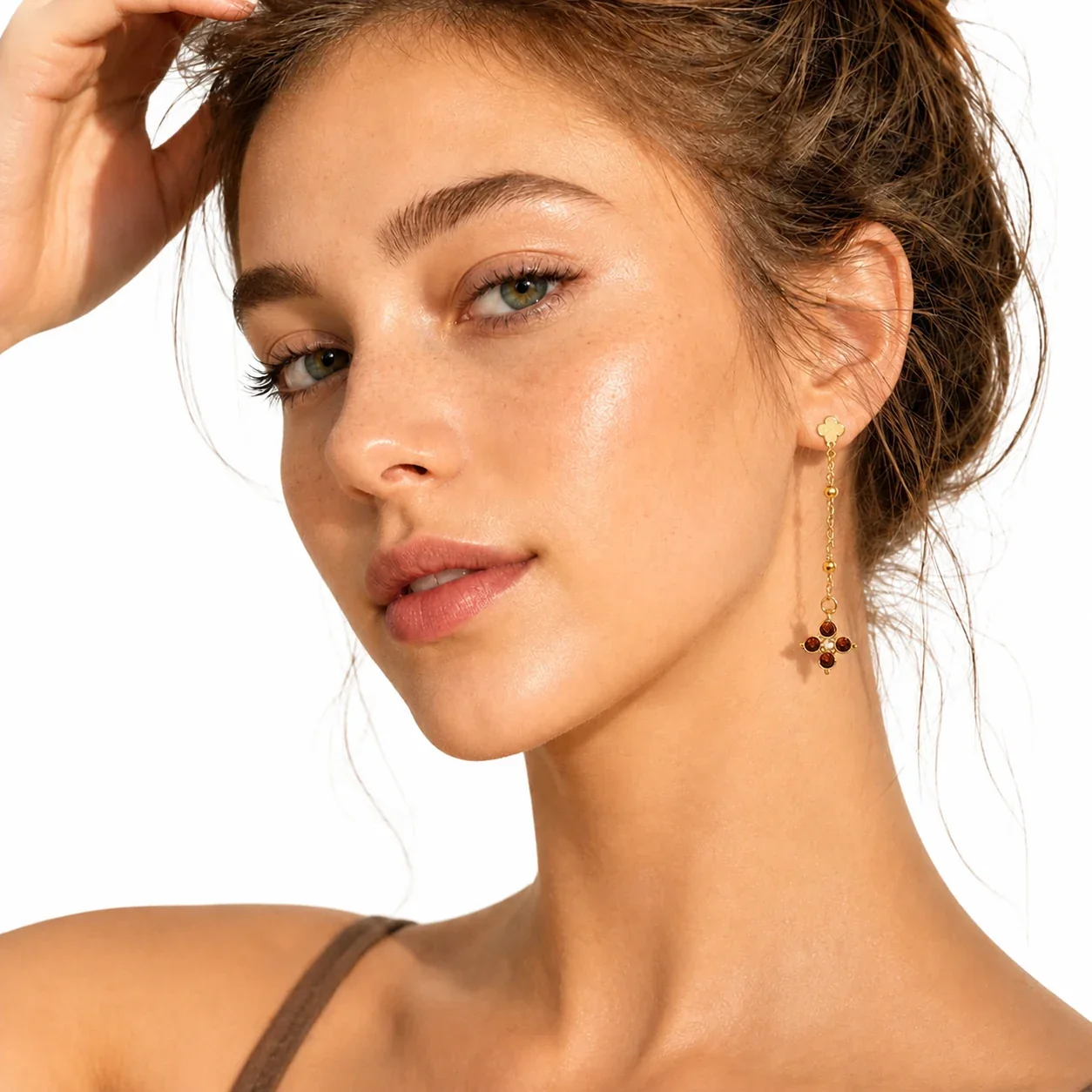 Clover 18K Gold-Plated Chain Drop CZ Earrings