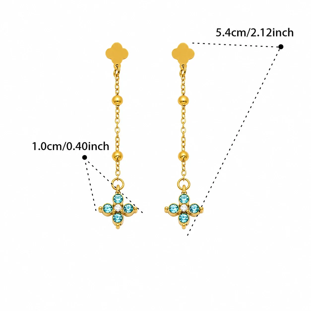 Clover 18K Gold-Plated Chain Drop CZ Earrings - Gold Sky Blue CZ