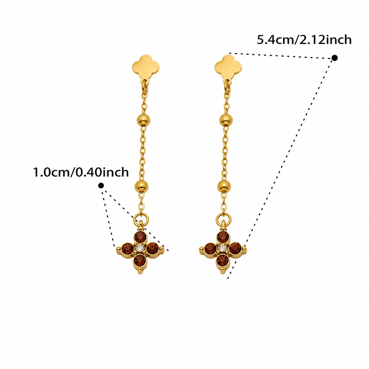 Clover 18K Gold-Plated Chain Drop CZ Earrings - Gold Champagne CZ