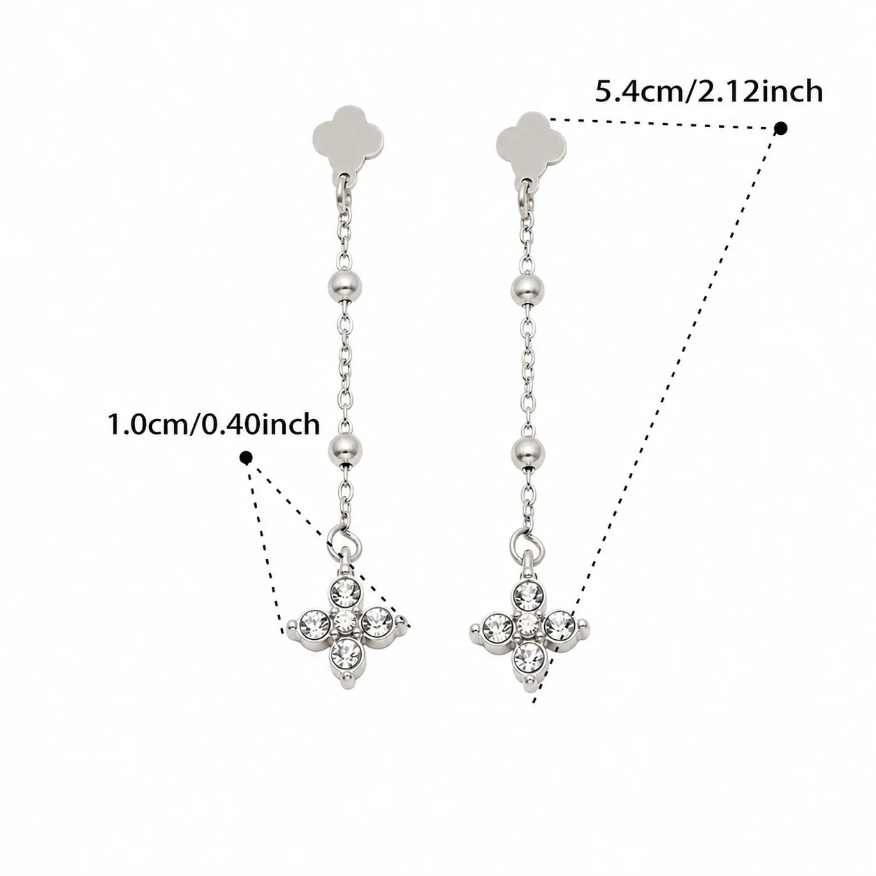 Clover 18K Gold-Plated Chain Drop CZ Earrings - Gold Clear CZ