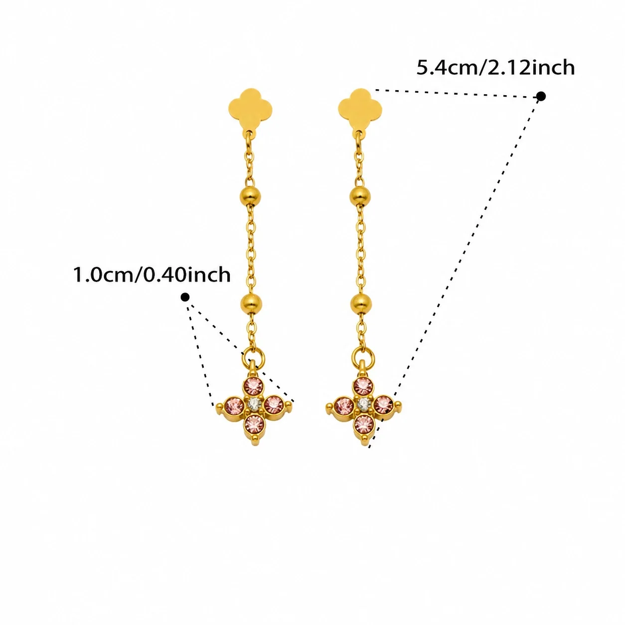 Clover 18K Gold-Plated Chain Drop CZ Earrings - Gold Pink CZ