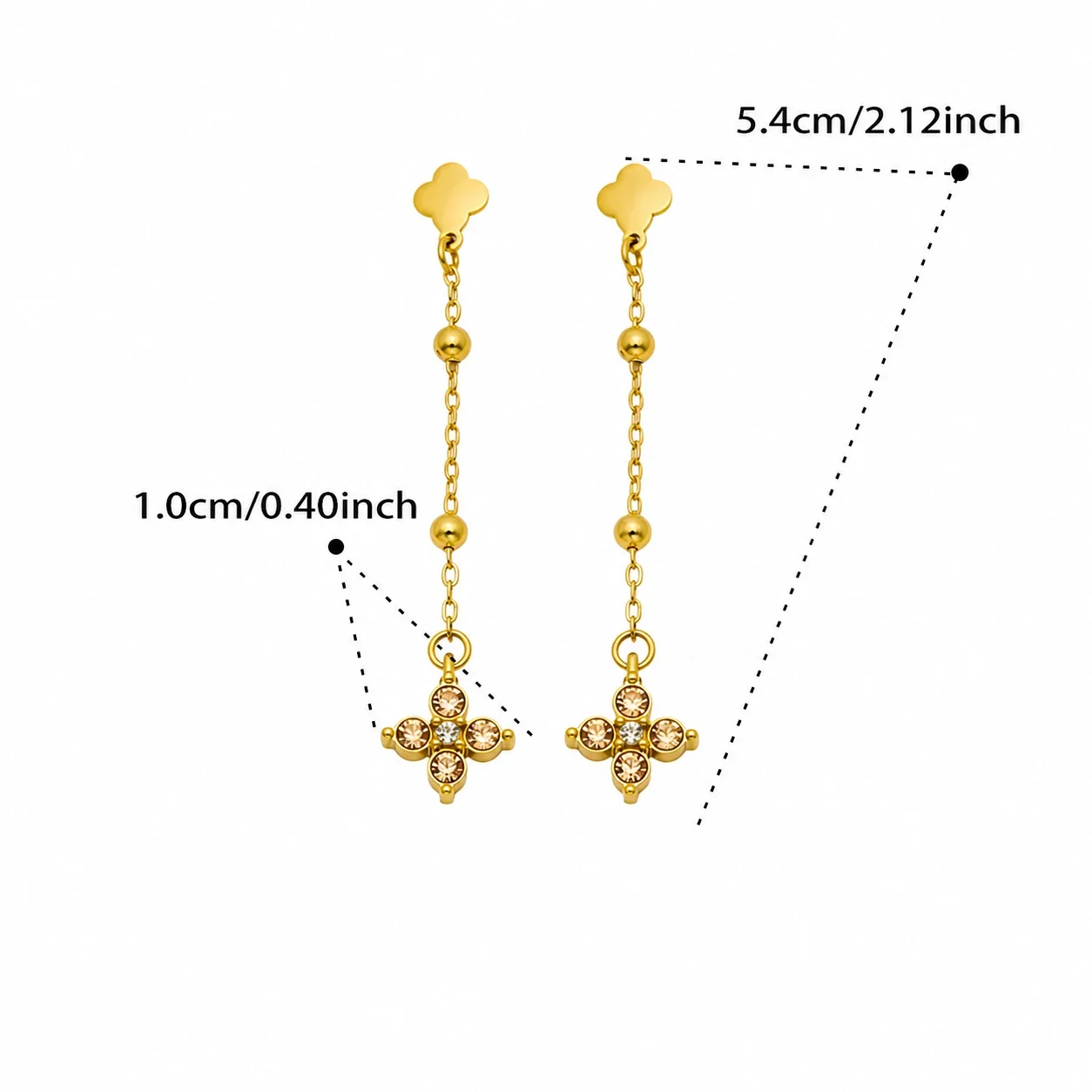 Clover 18K Gold-Plated Chain Drop CZ Earrings - Gold Khaki CZ