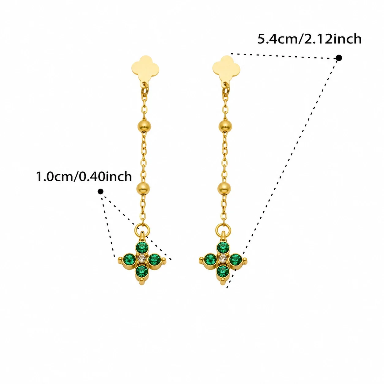 Clover 18K Gold-Plated Chain Drop CZ Earrings - Gold Teal CZ
