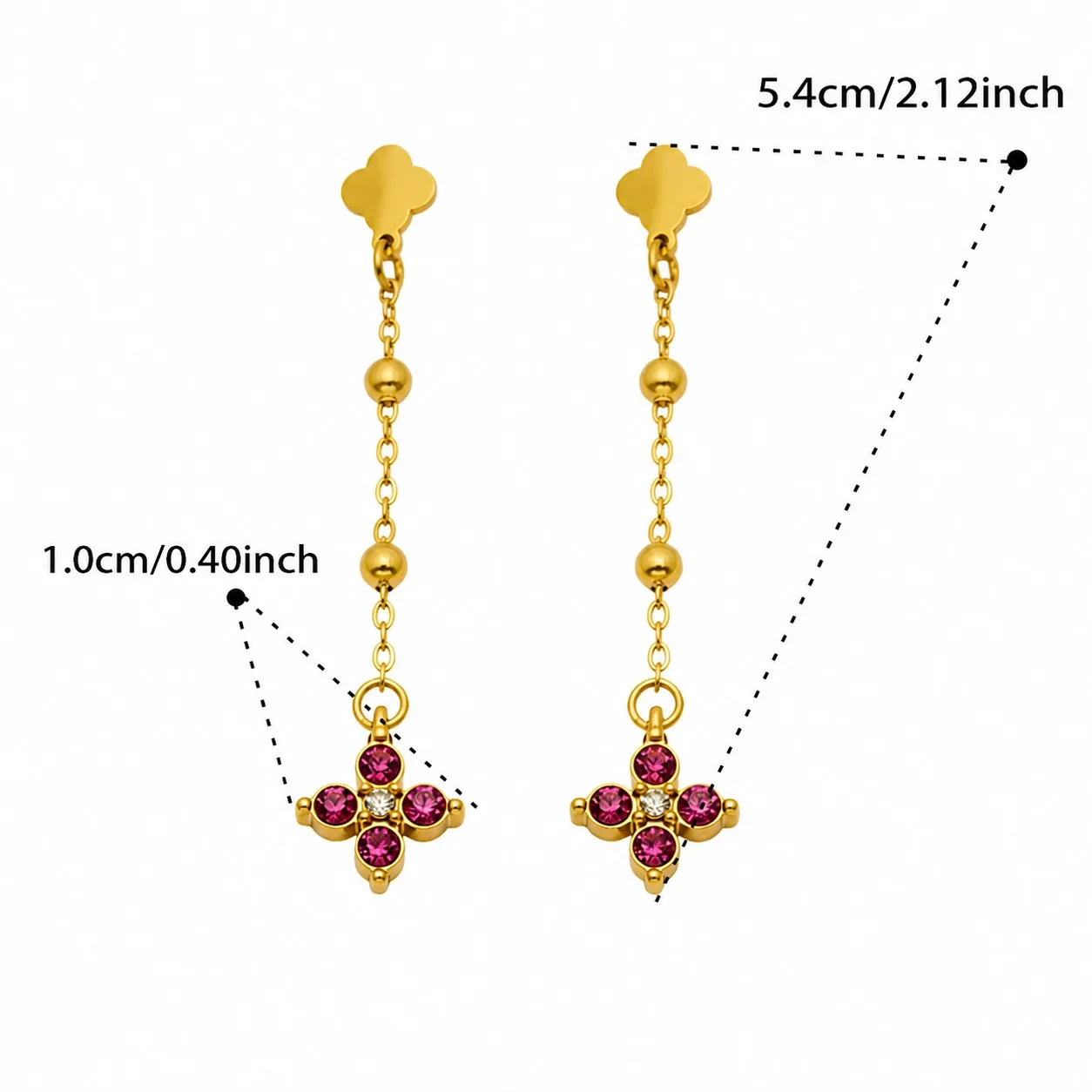 Clover 18K Gold-Plated Chain Drop CZ Earrings - Gold Fuchsia CZ