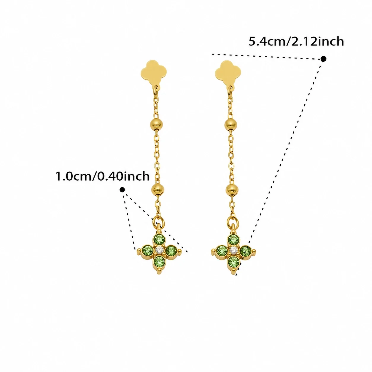 Clover 18K Gold-Plated Chain Drop CZ Earrings - Gold Light Green CZ