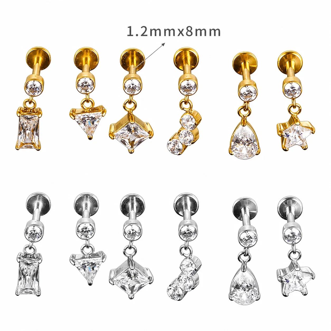 316 Stainless Steel CZ Dangle Labret Stud Earring