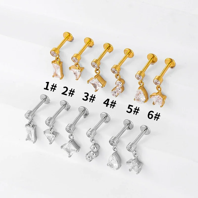 316 Stainless Steel CZ Dangle Labret Stud Earring