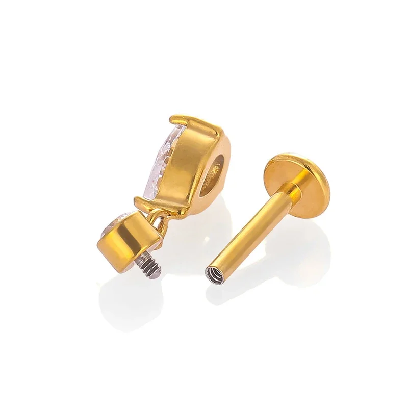 316 Stainless Steel CZ Dangle Labret Stud Earring