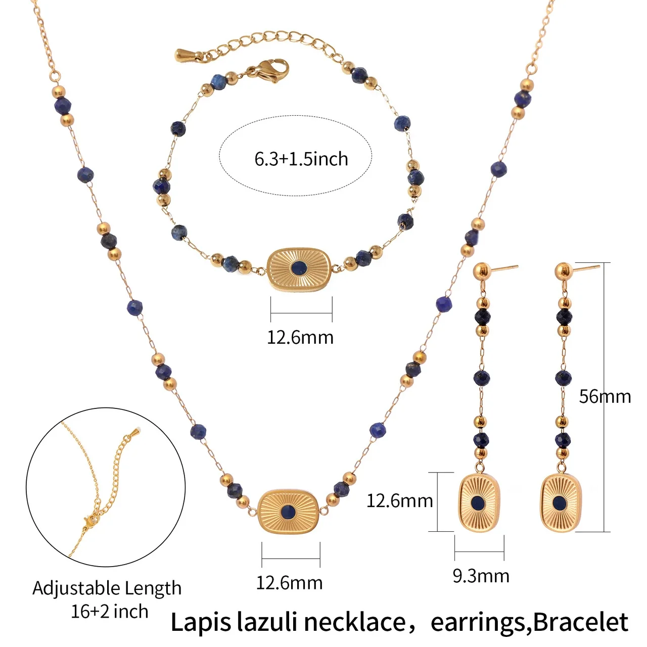 Radiant Gold-Tone Lapis Bead Geometric Jewelry Set