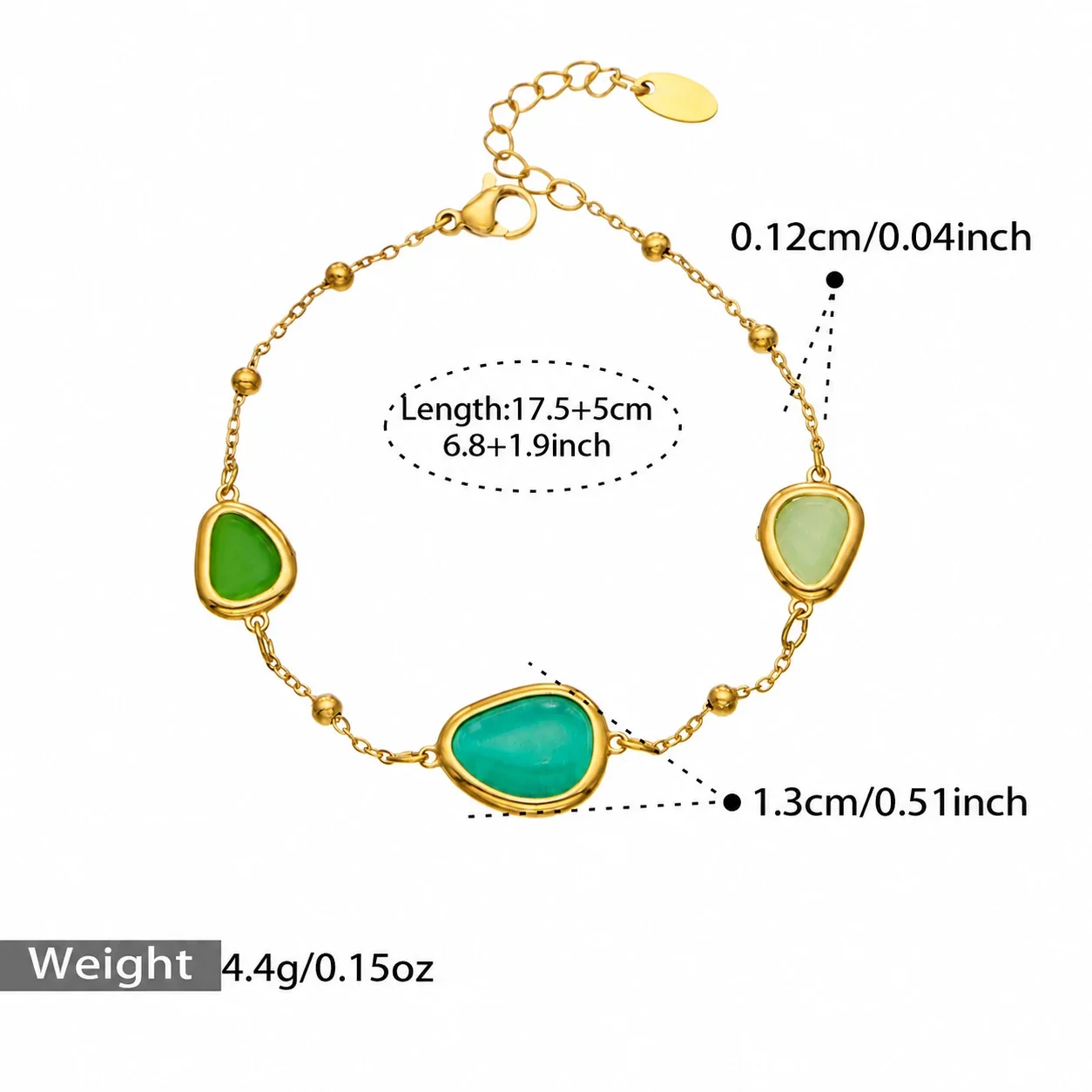 Necklace & Bracelet Set, Teardrop Cat's-Eye, Gold-Plated Steel - Gold Green Cat's-Eye , 17.5+5 cm
