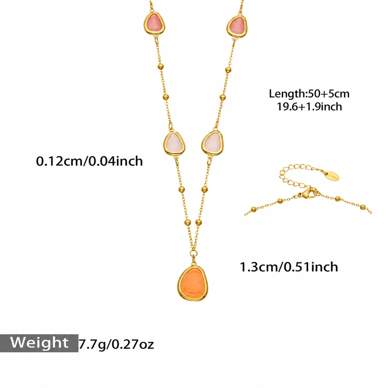 Necklace & Bracelet Set, Teardrop Cat's-Eye, Gold-Plated Steel - Gold Orange Cat's-Eye , 50+5 cm