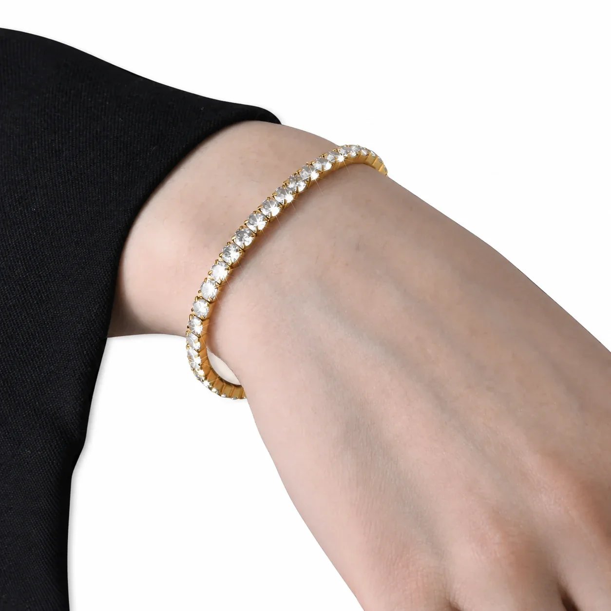 Radiant Stainless Steel Round CZ Stretch Tennis Bracelet