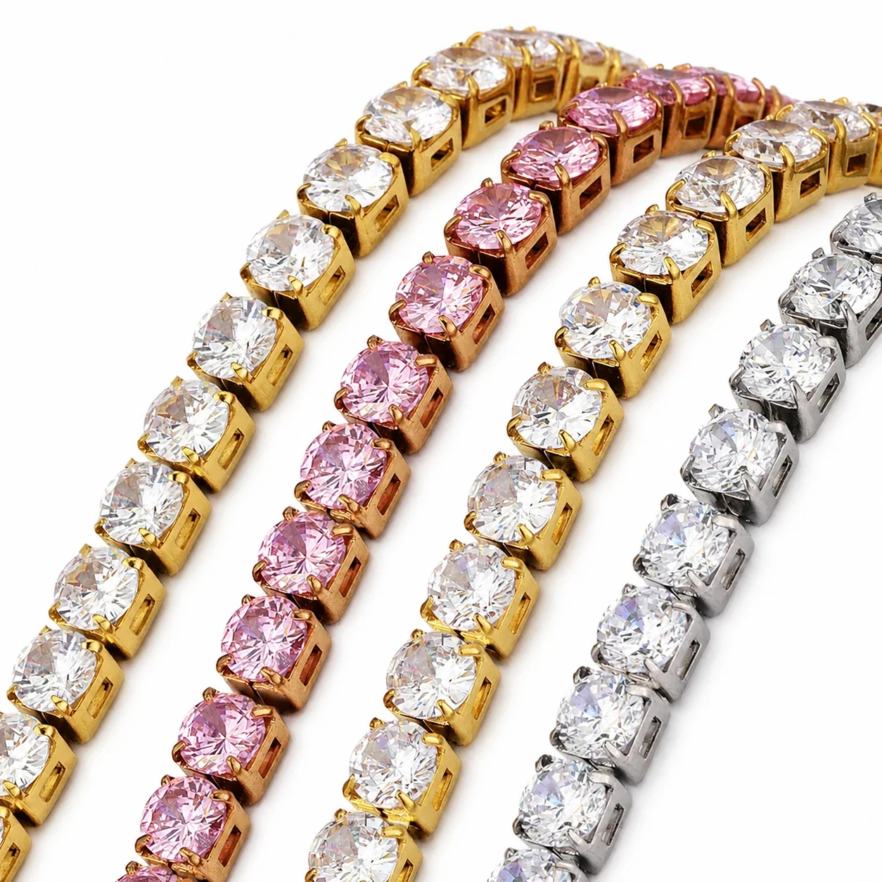 Radiant Stainless Steel Round CZ Stretch Tennis Bracelet