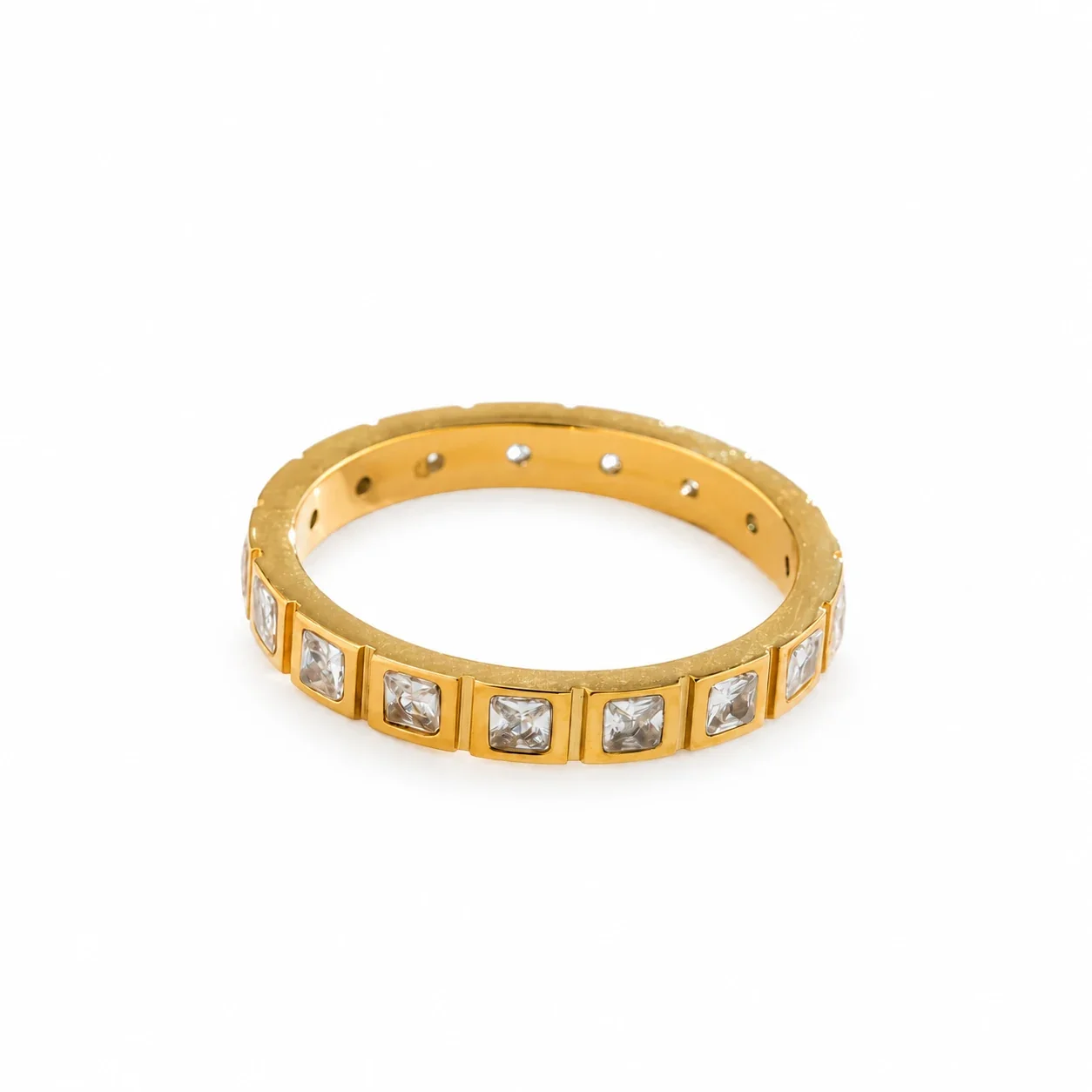 Ring Square Crystal Inset Band Gold-Plated Stainless Steel
